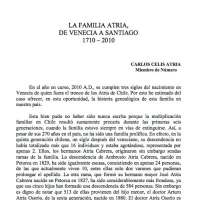 La familia Atria, de Venecia a Santiago, 1710 -2010.