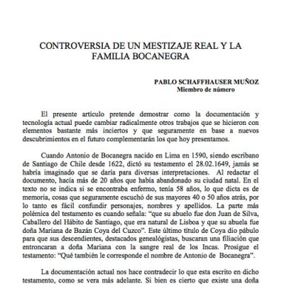 Controversia de un mestizaje real y la familia Bocanegra