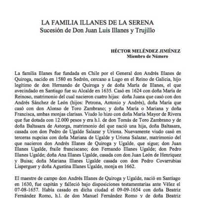 La familia Illanes de La Serena. Sucesión de Don Juan Luis Illanes y Trujillo.