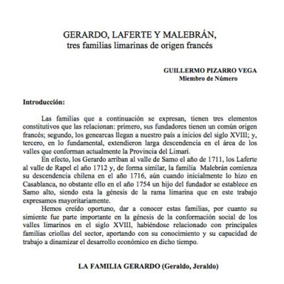 Gerardo, Laferte y Malebrán. Tres familias limarinas de origen francés.