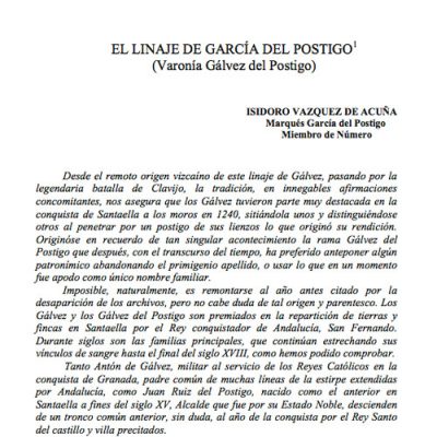 El linaje de García del Postigo (Varonía Gálvez del Postigo)