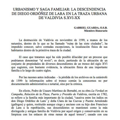 Urbanismo y saga familiar: La Descendencia de Diego Ordóñez de Lara en la traza urbana de Valdivia s.XVI – XX.